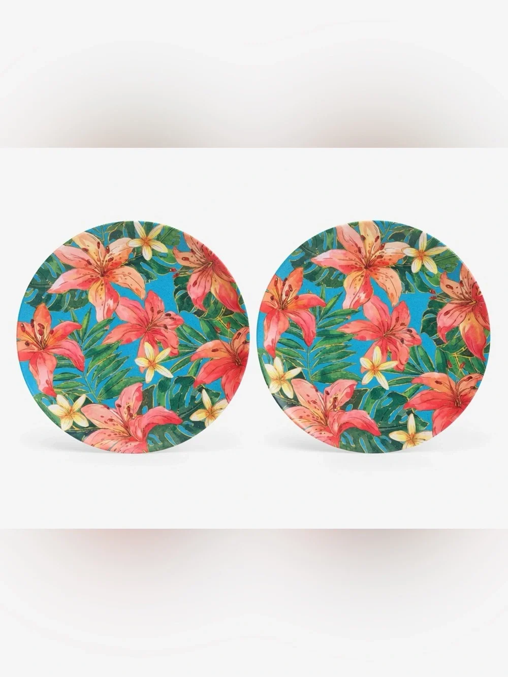 Tommy Bahama 11” Melamine Plates Set of 2 Tropical Lily Floral Shimmer Outdoor